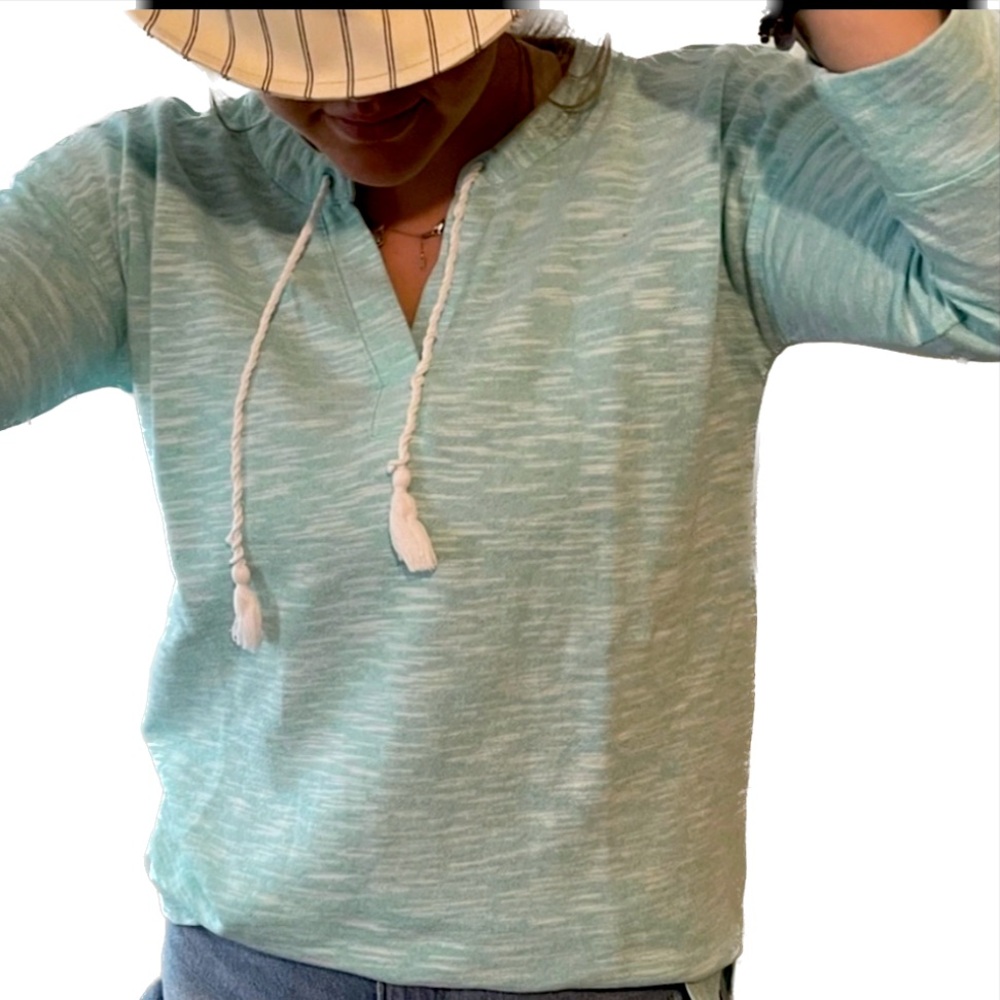 Talbots Split V Neck Terry Lined Pullover In Turq… - image 1